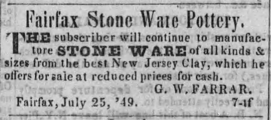 2.	Annonce du St Albans Weekly Messenger, datée du 25 juillet 49 et qui parait encore en mai 1850, faisant référence à l’argile du New Jersey.