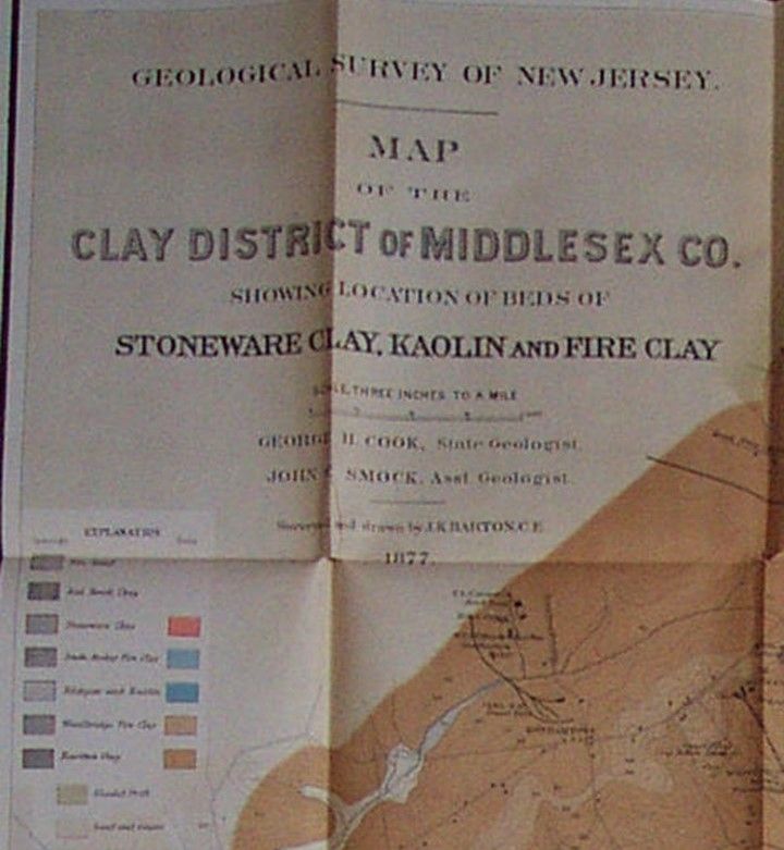 8. Coin supérieur gauche d'une immense carte  de 1877 de la région d'argile du comté de Middlesex, New Jersey.